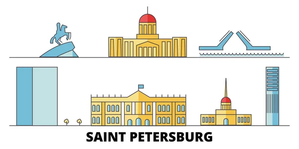 Rusia, San Petersburgo ciudad plana monumentos vector ilustración. Rusia, San Petersburgo ciudad línea de la ciudad con lugares de interés turístico famosos, horizonte, diseño . — Archivo Imágenes Vectoriales