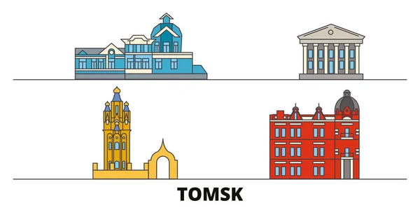 Rusia, Tomsk plana monumentos vector ilustración. Rusia, Tomsk línea de la ciudad con lugares de interés turístico famosos, horizonte, diseño . — Vector de stock