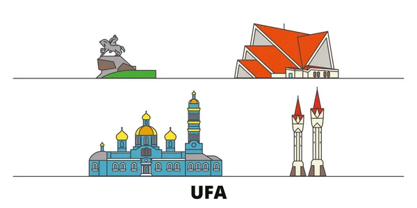 Rusia, Ufa plana monumentos vector ilustración. Rusia, ciudad de la línea de Ufa con lugares de interés turístico famosos, horizonte, diseño . — Vector de stock