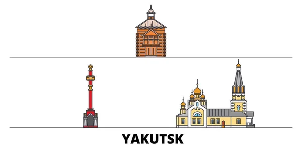 Rusia, Yakutsk plana monumentos vector ilustración. Rusia, la ciudad de Yakutsk línea con lugares de interés turístico famosos, horizonte, diseño . — Vector de stock