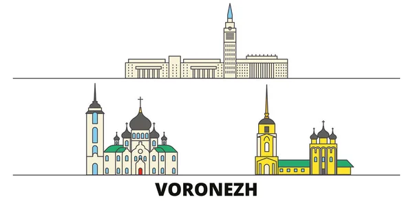 Rosja, Voronezh płaski ilustracja wektorowa zabytki. Rosja, Voronezh linia miasto z zabytków podróżnicze, skyline, projektowanie. — Wektor stockowy