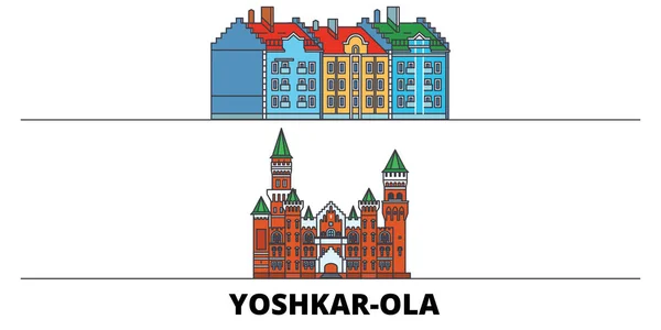 Rusko, Yoshkar Ola plochý památky vektorové ilustrace. Rusko, Yoshkar Ola linie město slavných cestovních památky, Panorama, design. — Stockový vektor
