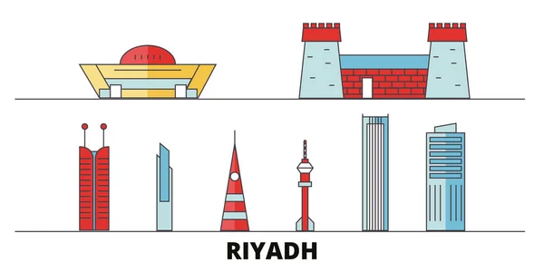 Saúdská Arábie, Rijád ploché památky vektorové ilustrace. Saúdská Arábie, Rijád linie město slavných cestovních památky, Panorama, design. — Stockový vektor