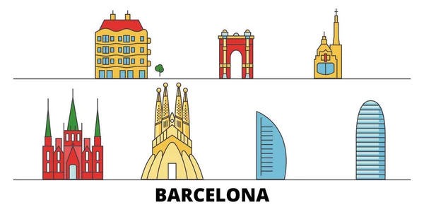 España, Barcelona Ilustración vectorial de monumentos planos de la ciudad. España, Barcelona Ciudad con lugares de interés turístico, skyline, diseño . — Vector de stock