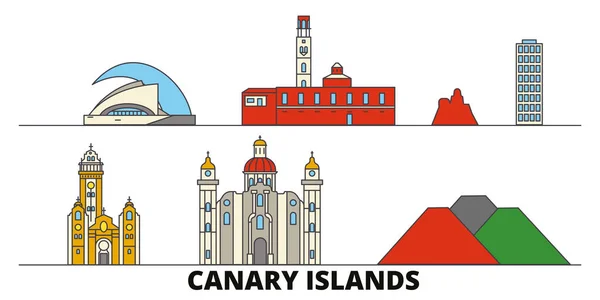 Spanje Canarische eilanden platte bezienswaardigheden vector illustratie. Spanje Canarische eilanden lijn stad met beroemde reizen bezienswaardigheden, skyline, design. — Stockvector
