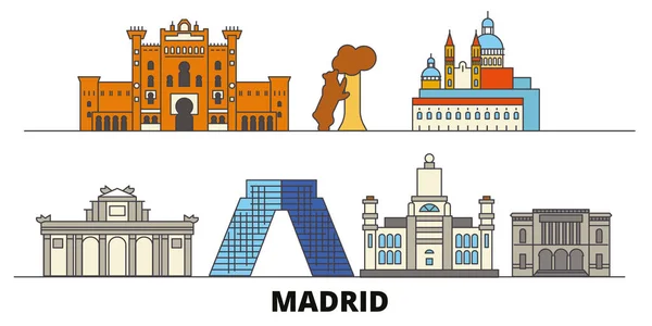 Spanyolország, Madrid lapos tereptárgyak vektoros illusztráció. Spanyolország, Madrid vonal város híres utazási látnivalók, városkép, design. — Stock Vector
