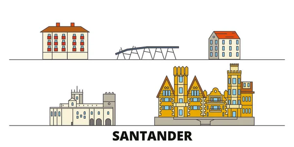 España, Santander hito plano vector ilustración. España, Santander line city con lugares de interés turístico famosos, skyline, diseño . — Vector de stock