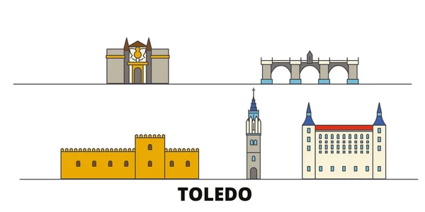 Spagna, Toledo pianura punti di riferimento vettoriale illustrazione. Spagna, Toledo line city con famose attrazioni turistiche, skyline, design . — Vettoriale Stock