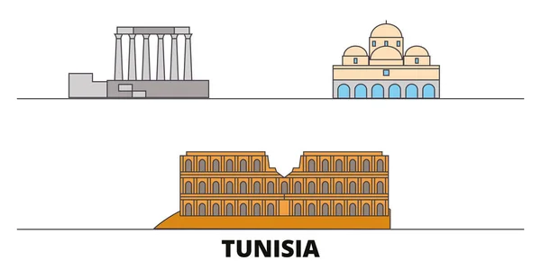 突尼斯平的地标向量例证。突尼斯线城市与著名的旅游景点, 天际线, 设计. — 图库矢量图片