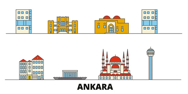 Ilustracja wektorowa zabytki płaski, Turcja, Ankara. Turcja, Ankara linia miasto z zabytków podróżnicze, skyline, projektowanie. — Wektor stockowy