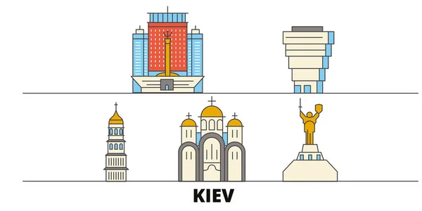Ukrajina, Kyjev byt památky vektorové ilustrace. Ukrajina, Kyjev linie město slavných cestovních památky, Panorama, design. — Stockový vektor