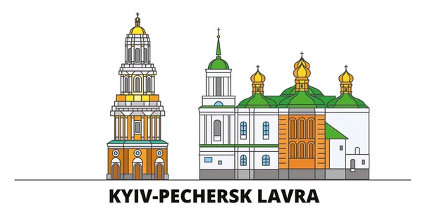 Ucrania, Kiev, Pechersk Lavra plana monumentos vector ilustración. Ucrania, Kiev, Pechersk Lavra línea de la ciudad con lugares de interés turístico famosos, horizonte, diseño . — Vector de stock