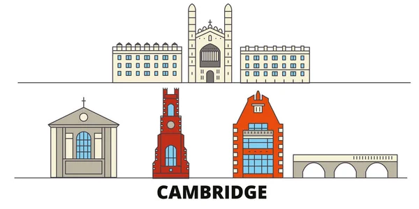 Reino Unido, Cambridge plana monumentos vector ilustración. Reino Unido, Cambridge line city con lugares de interés turístico famosos, horizonte, diseño . — Vector de stock