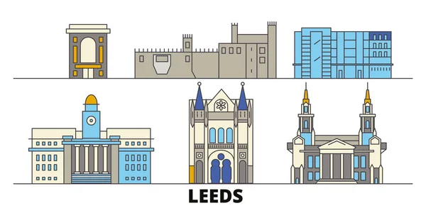 Reino Unido, Leeds flat landmarks vector illustration. Reino Unido, Leeds line city con lugares de interés turístico famosos, horizonte, diseño . — Vector de stock