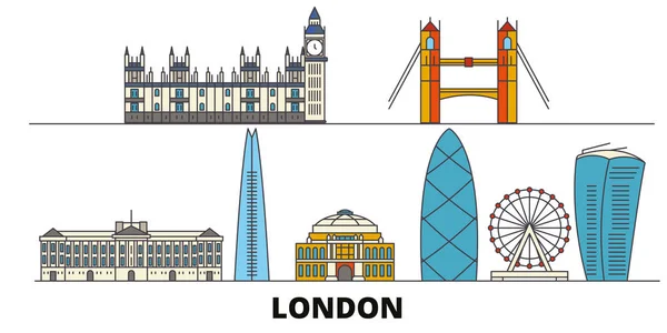 United Kingdom, London flache Landmarken Vektor Illustration. Vereinigtes Königreich, London Line City mit berühmten Reisesehenswürdigkeiten, Skyline, Design. — Stockvektor