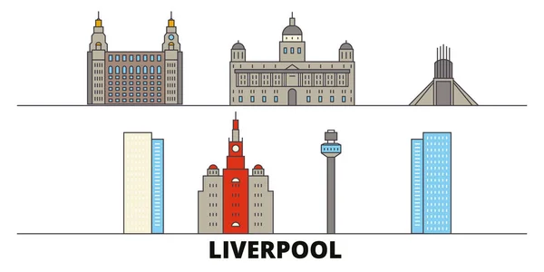 Reino Unido, Liverpool flat landmarks vector illustration. Reino Unido, Liverpool line city with famous travel sights, skyline, design . — Vector de stock