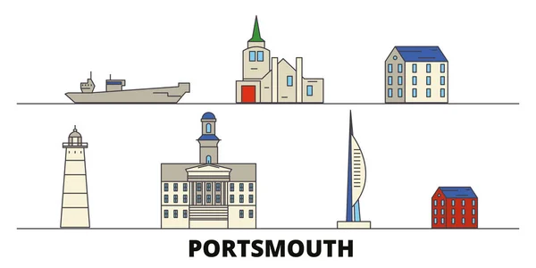 Reino Unido, Portsmouth flat landmarks vector illustration. Reino Unido, cidade da linha de Portsmouth com vistas famosas do curso, skyline, projeto . —  Vetores de Stock