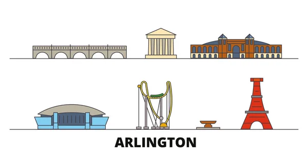 Spojené státy, Arlington plochý památky vektorové ilustrace. Spojené státy, Arlington linie město slavných cestovních památky, Panorama, design. — Stockový vektor