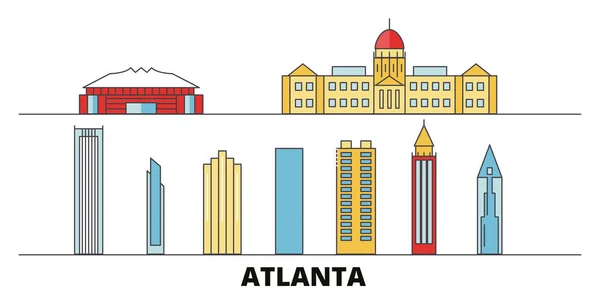 Vereinigte Staaten, atlantische flache Landmarken Vektor Illustration. vereinigte staaten, atlanta line city mit berühmten reisesehenswürdigkeiten, skyline, design. — Stockvektor