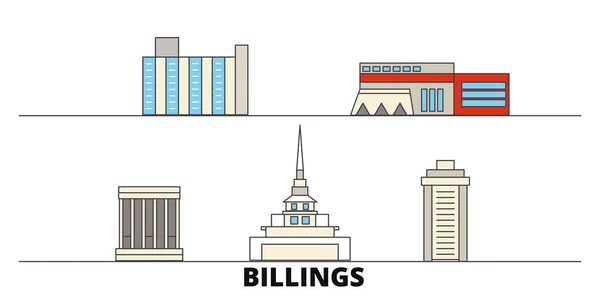 Estados Unidos, Billings plana hito vector ilustración. Estados Unidos, Billings line city con lugares de interés turístico famosos, horizonte, diseño . — Vector de stock