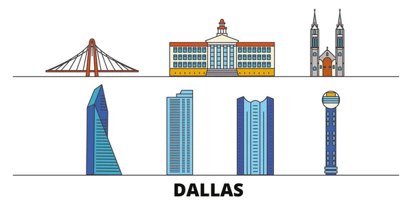 Estados Unidos, Dallas plana hito vector ilustración. Estados Unidos, Dallas line city con lugares de interés turístico famosos, horizonte, diseño . — Vector de stock