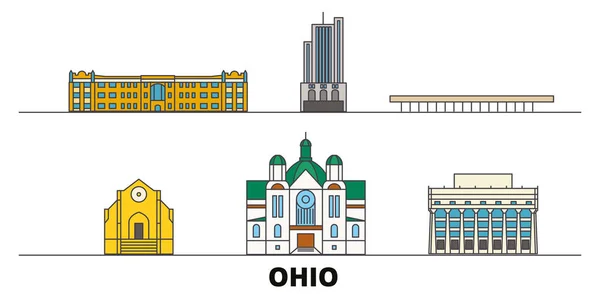 Estados Unidos, Dayton plana hito vector ilustración. Estados Unidos, Dayton line ciudad con lugares de interés turístico famosos, horizonte, diseño . — Vector de stock