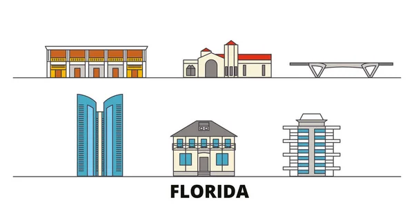 Estados Unidos, Fort Lauderdale plana monumentos vector ilustración. Estados Unidos, Fort Lauderdale ciudad línea con lugares de interés turístico famosos, horizonte, diseño . — Vector de stock