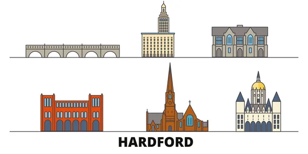 United States, Hartford flat landmarks vector illustration. Estados Unidos, Hartford ciudad línea con lugares de interés turístico famosos, horizonte, diseño . — Vector de stock