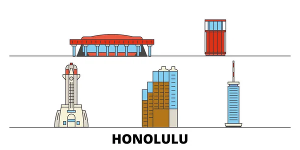 Estados Unidos, Honolulu plana hito vector ilustración. Estados Unidos, Honolulu ciudad línea con lugares de interés turístico famosos, horizonte, diseño . — Vector de stock