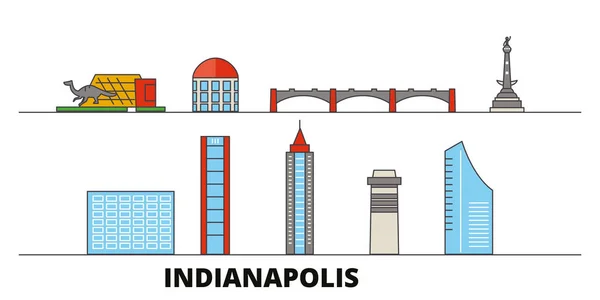 Verenigde Staten, Indianapolis platte bezienswaardigheden vector illustratie. Verenigde Staten, Indianapolis lijn stad met beroemde reizen bezienswaardigheden, skyline, design. — Stockvector