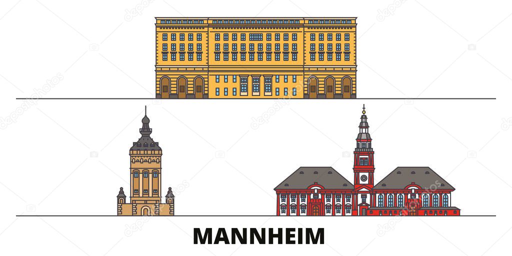 Germany, Mannheim flat landmarks vector illustration. Germany, Mannheim line city with famous travel sights, skyline, design. 