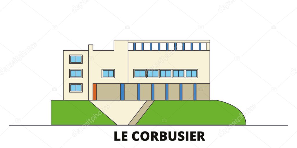 Germany, Stuttgart, Le Corbusier flat landmarks vector illustration. Germany, Stuttgart, Le Corbusier line city with famous travel sights, skyline, design. 