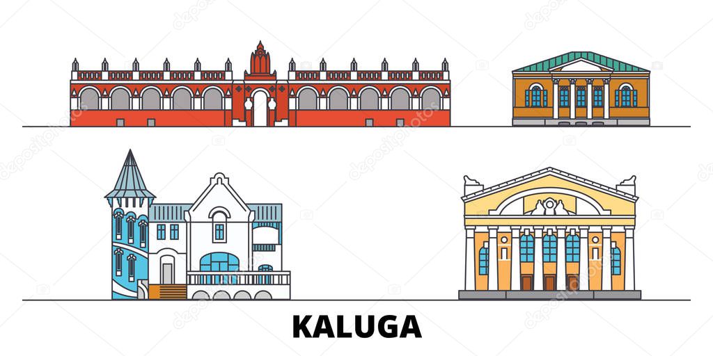 Russia, Kaluga flat landmarks vector illustration. Russia, Kaluga line city with famous travel sights, skyline, design. 
