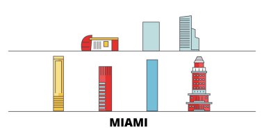 Amerika Birleşik Devletleri, Miami şehir düz yerlerinden illüstrasyon vektör. Amerika Birleşik Devletleri, Miami şehir hattı şehir ünlü seyahat yerler, manzarası, tasarım ile. 