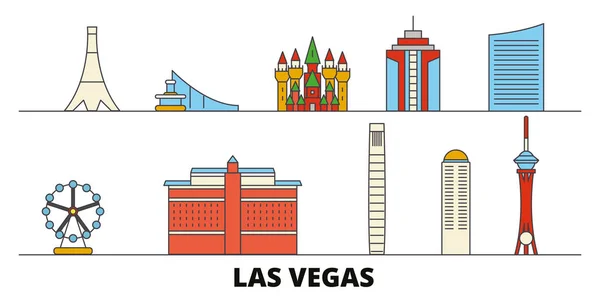 Spojené státy americké, Las Vegas ploché památky vektorové ilustrace. Spojené státy, Las Vegas městem linie s slavných cestovních památky, Panorama, design. — Stockový vektor