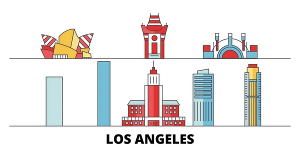 Vereinigte staaten, los angeles city flat landmarks vektorillustration. vereinigte staaten, los angeles city line city mit berühmten reisesehenswürdigkeiten, skyline, design. — Stockvektor