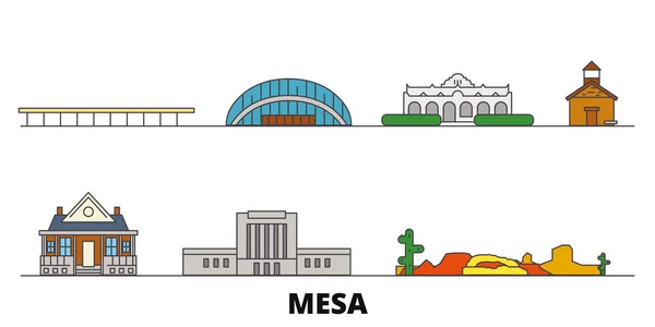 Spojené státy, Mesa plochý památky vektorové ilustrace. Spojené státy, Mesa linie město slavných cestovních památky, Panorama, design. — Stockový vektor