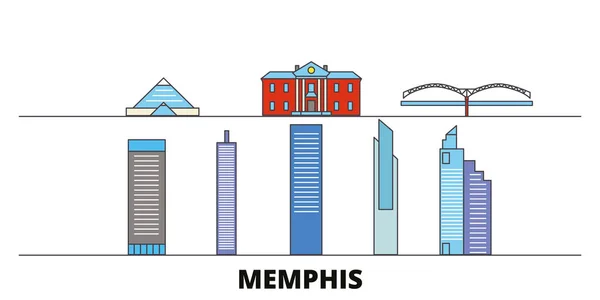 Estados Unidos, ilustración vectorial de monumentos planos de Memphis. Estados Unidos, Memphis line city con lugares de interés turístico famosos, horizonte, diseño . — Vector de stock