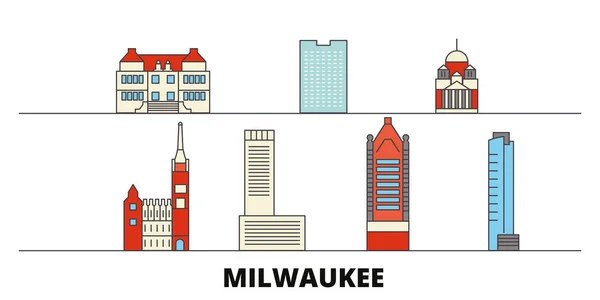 Estados Unidos, Milwaukee City flat landmarks vector illustration. Estados Unidos, Milwaukee City line city with famous travel sights, skyline, design . — Vector de stock