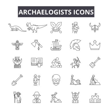 Web ve mobil tasarım için Archaelogists satır simgeler. Düzenlenebilir kontur işaretler. Archaelogists anahat konsept çizimler
