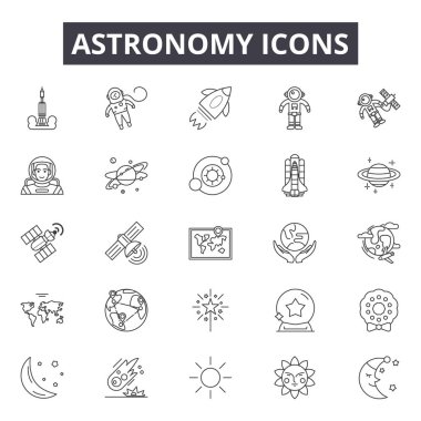 Web ve mobil tasarım için astronomi satır simgeler. Düzenlenebilir kontur işaretler. Astronomi anahat konsept çizimler