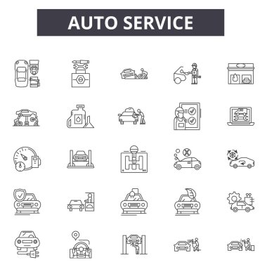 Otomatik servis satırı simgeleri web ve mobil tasarım için. Düzenlenebilir kontur işaretler. Otomatik hizmet anahat konsept çizimler