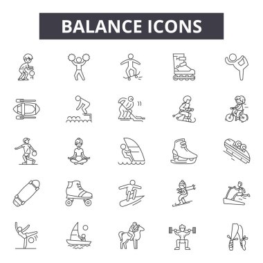Web ve mobil tasarım için denge satır simgeler. Düzenlenebilir kontur işaretler. Denge anahat konsept çizimler