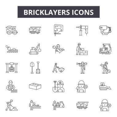 Bricklayers line icons for web and mobile design. Editable stroke signs. Bricklayers  outline concept illustrations clipart