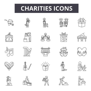 Hayır kurumları web ve mobil simgelerini satır. Düzenlenebilir kontur işaretler. Hayır kurumları konsept çizimler anahat
