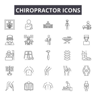 Web ve mobil tasarım için chiropractor satır simgeler. Düzenlenebilir kontur işaretler. Chiropractor anahat konsept çizimler