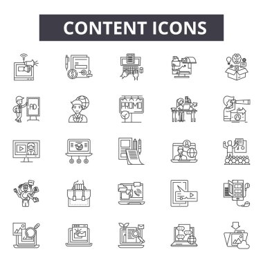 Web ve mobil tasarım için içerik satırı simgeler. Düzenlenebilir kontur işaretler. İçerik anahat konsept çizimler