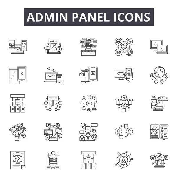 Iconos de línea de panel de administración. Signos editables. Iconos conceptuales: tablero de instrumentos, tecnología, red, sitio web, kpi, etc. Panel de administración esbozar ilustraciones — Vector de stock