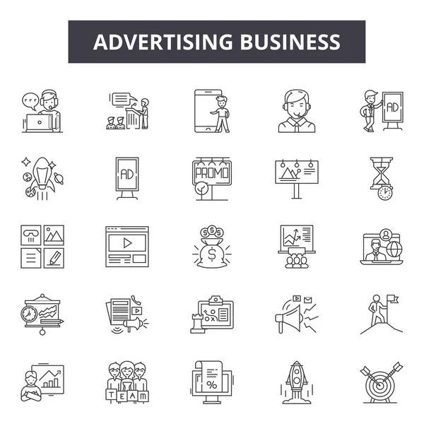 광고 비즈니스 라인 아이콘입니다. 편집 가능한 선 서명 한다입니다. 개념 아이콘: 마케팅, 디지털 프로 모션, 디자인, 프로 모션, 광고 등. 광고 사업 개요 그림 — 스톡 벡터