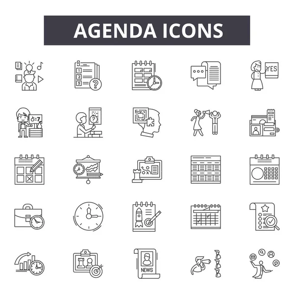 Agenda line icons. Editable stroke signs. Concept icons: meeting, business, calendar, schedule, appointment etc. Agenda  outline illustrations — Stock Vector